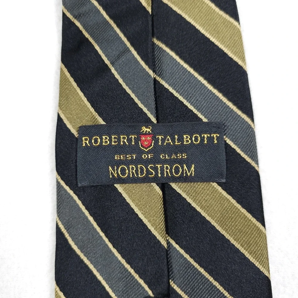 Robert Talbott Tie Black Brown Striped Mens REPP Necktie 100% Silk Designer USA
